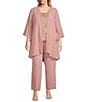 Color:Rose Gold - Image 1 - Plus Size Scoop Neck 3/4 Sleeve 3-Piece Bell Sleeve Duster Pant Set