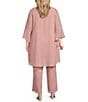 Color:Rose Gold - Image 2 - Plus Size Scoop Neck 3/4 Sleeve 3-Piece Bell Sleeve Duster Pant Set