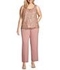 Color:Rose Gold - Image 3 - Plus Size Scoop Neck 3/4 Sleeve 3-Piece Bell Sleeve Duster Pant Set