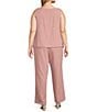 Color:Rose Gold - Image 4 - Plus Size Scoop Neck 3/4 Sleeve 3-Piece Bell Sleeve Duster Pant Set