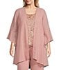 Le Bos Plus Size Scoop Neck 3/4 Sleeve 3-Piece Bell Sleeve Duster Pant Set - Image 5