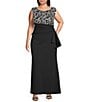 Le Bos Plus Size Scuba Crepe Floral Embroidered Top Cascade Side Fit And Flare Gown, Color:Black/White - Image 1