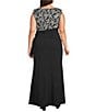 Le Bos Plus Size Scuba Crepe Floral Embroidered Top Cascade Side Fit And Flare Gown, Color:Black/White - Image 2