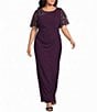 Le Bos Plus Size Sequin Mesh Trim Ruched Shoulder Long Dress - Image 1