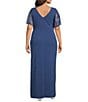 Le Bos Plus Size Sequin Mesh Trim Ruched Shoulder Long Dress - Image 2