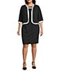 Le Bos Plus Size Two Tone Loop Trim 2-Piece Jacket Dress, Color:Black/Ivory - Image 1