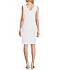 Color:White - Image 4 - Round Neck 3/4 Sleeve Embroidered Mesh Trim Textured 2-Piece Jacket Dress