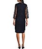 Color:Navy - Image 2 - Stretch Knit 3/4 Sleeve Beaded V-Neck Lace 2-Piece Jacket Dress