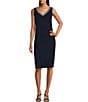 Le Bos Stretch Knit 3/4 Sleeve Beaded V-Neck Lace 2-Piece Jacket Dress, Color:Navy - Image 3