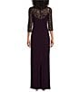 Le Bos Stretch Sequin Lace Mesh Crew Neck 3/4 Illusion Sleeves Back Slit Column Dress, Color:Light Eggplant - Image 2