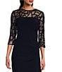Le Bos Stretch Sequin Lace Mesh Crew Neck 3/4 Illusion Sleeves Back Slit Column Dress, Color:Navy - Image 3