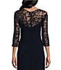 Le Bos Stretch Sequin Lace Mesh Crew Neck 3/4 Illusion Sleeves Back Slit Column Dress, Color:Navy - Image 4