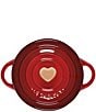 Le Creuset Mini Round Cocotte With Gold Heart Knob, Color:Cerise - Image 2