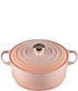 Color:Peche - Image 1 - Signature 5.5-qt. Round Enameled Cast Iron Dutch Oven with Stainless Steel Knob