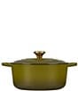 Le Creuset Signature 5.5-Quart Round Enameled Cast Iron Dutch Oven with Gold Stainless Steel Knob, Color:Olive - Image 2