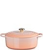 Color:Peche - Image 2 - Signature 6.75-Quart Oval Dutch Oven with Light Gold Knob- Peche