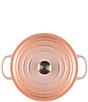 Color:Peche - Image 4 - Signature 7.25-Quart Round Enameled Cast Iron Dutch Oven with Light Gold Knob- Peche