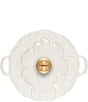Color:White - Image 2 - Signature Enameled Cast Iron White with Gold Knob Petal Braiser, 2.25qt.