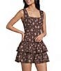 Le Lis Floral Printed Square Neck Button Front Corset Lace Trim Coordinating Tank Top - Image 1