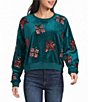 Le Lis Long Sleeve Round Neck Presents And Bows Sequin Embroidered Cropped Sweatshirt - Image 1