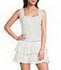 Le Lis Square Neck Button Front Corset Lace Trim Top - Image 5