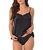 Le Mystere Lace Allure Satin Sleeveless V-Neck Cami, Color:Black - Image 1