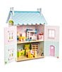 Color:Multi - Image 2 - Daisylane Blue Bird Cottage Dollhouse & Furniture