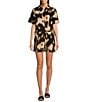 Le' AL.X Le'AL.X Coordinating Printed Button Front Short Sleeve Cropped Camp Shirt, Color:Black/Multi - Image 3