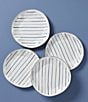 Color:White - Image 2 - Blue Bay Stripe Dinner Plates, Set of 4