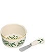Color:Ivory - Image 1 - Holiday Floral Motif Dip Bowl with Spreader