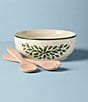 Lenox Holiday Holly Salad Bowl with Wooden Spoons - Image 3