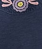 Color:Navy/Navy - Image 4 - Cotton Slub Knit Crochet Trim Crew Neck Short Sleeve Top