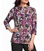 Leo & Nicole Hacci Rematch Floral Envelope Collar 3/4 Sleeve Pullover Top - Image 1