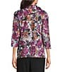 Leo & Nicole Hacci Rematch Floral Envelope Collar 3/4 Sleeve Pullover Top - Image 2