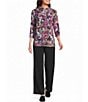 Leo & Nicole Hacci Rematch Floral Envelope Collar 3/4 Sleeve Pullover Top - Image 3