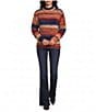 Leo & Nicole Knit Space Dye Stripe Mock Neck Long Sleeve Ribbed Sweater - Image 3