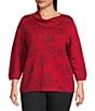 Leo & Nicole Plus Size Envelope Neck Long Sleeve Allover Rose Jacquard Sweater - Image 5