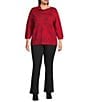 Leo & Nicole Plus Size Envelope Neck Long Sleeve Allover Rose Jacquard Sweater - Image 3