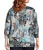 Leo & Nicole Plus Size Hacci Knit Patchwork Print Crew Neck 3/4 Sleeve Top, Color:Patchwork - Image 2