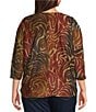 Leo & Nicole Plus Size Jacquard Zebra Print Crew Neck 3/4 Dolman Sleeve Top - Image 2