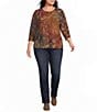Leo & Nicole Plus Size Jacquard Zebra Print Crew Neck 3/4 Dolman Sleeve Top - Image 3