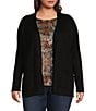 Leo & Nicole Plus Size Long Sleeve Open Front Rib Vertical Rib Sweater Cardigan, Color:Jet Black - Image 1