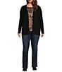 Leo & Nicole Plus Size Long Sleeve Open Front Rib Vertical Rib Sweater Cardigan, Color:Jet Black - Image 3