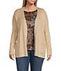 Leo & Nicole Plus Size Long Sleeve Open Front Rib Vertical Rib Sweater Cardigan, Color:Sunlit Sand - Image 1
