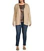 Leo & Nicole Plus Size Long Sleeve Open Front Rib Vertical Rib Sweater Cardigan, Color:Sunlit Sand - Image 3