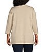 Leo & Nicole Plus Size Pointelle Trim 3/4 Sleeve Open-Front Cardigan, Color:Toasted Almond - Image 2