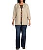 Leo & Nicole Plus Size Pointelle Trim 3/4 Sleeve Open-Front Cardigan, Color:Toasted Almond - Image 3