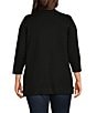 Leo & Nicole Plus Size Pointelle Trim 3/4 Sleeve Open-Front Cardigan, Color:Black - Image 2