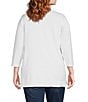 Leo & Nicole Plus Size Pointelle Trim 3/4 Sleeve Open-Front Cardigan, Color:White - Image 2