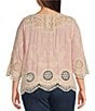 Leo & Nicole Plus Size Woven Scattered Embroidered Lace Scoop Neck 3/4 Sleeve Top, Color:Ballet/Ivory - Image 2